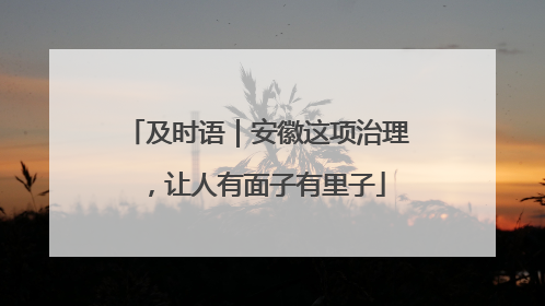 及时语｜安徽这项治理，让人有面子有里子