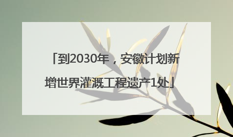 到2030年，安徽计划新增世界灌溉工程遗产1处